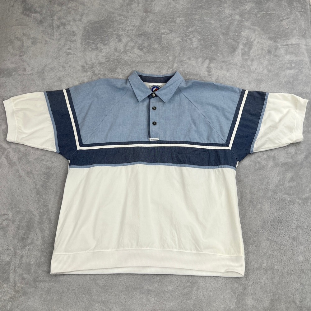 Greenline International Colorblock Polo Shirt L Blue White Men Vintage 90s Retro